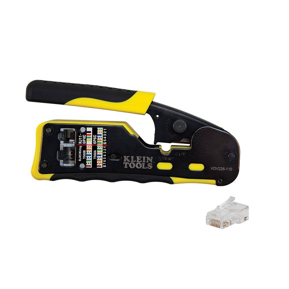 Klein Tools Ratcheting Pass-Thru Modular Crimper and (20-Pack) Pass-Thru Modular Data Plugs Cat6