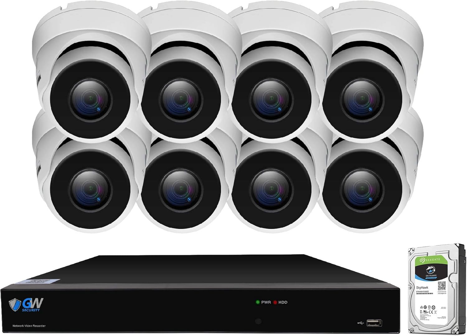 GW Security 8 Channel Smart AI PoE NVR Ultra-HD 4K (3840x2160) Security Camera System with 8 x 4K (8MP) 2160P Face Recognition/Human/Vehicle Detection Waterproof Microphone IP Dome Camera