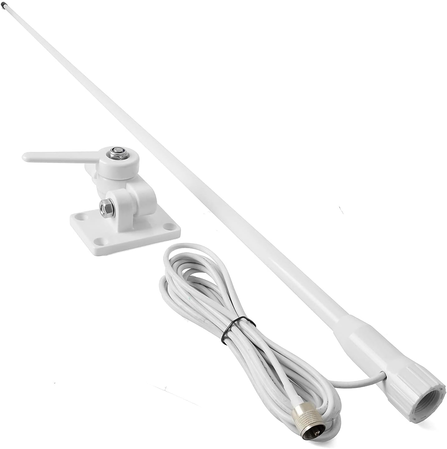 UAYESOK VHF Marine Base Antenna 48 Inch Fiberglass Waterproof Boat Antenna W/7m RG-58U Cable Adjustable Ratchet Fixed Mount Pack of 2