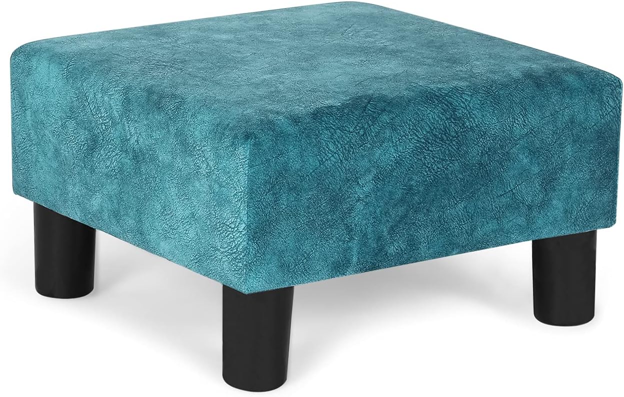 Asense Footrest Stool Small Modern Fabric Square Footstool Ottoman for Living Room Bedroom (Blue) Pack of 2
