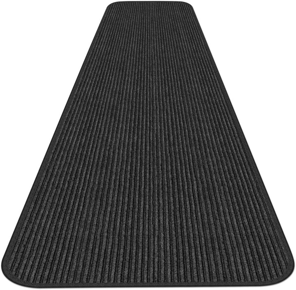 House, Home and More Indoor Outdoor Double-Ribbed Carpet Runner with Skid-Resistant Rubber Backing - Smokey Black - 3 Feet x 20 Feet