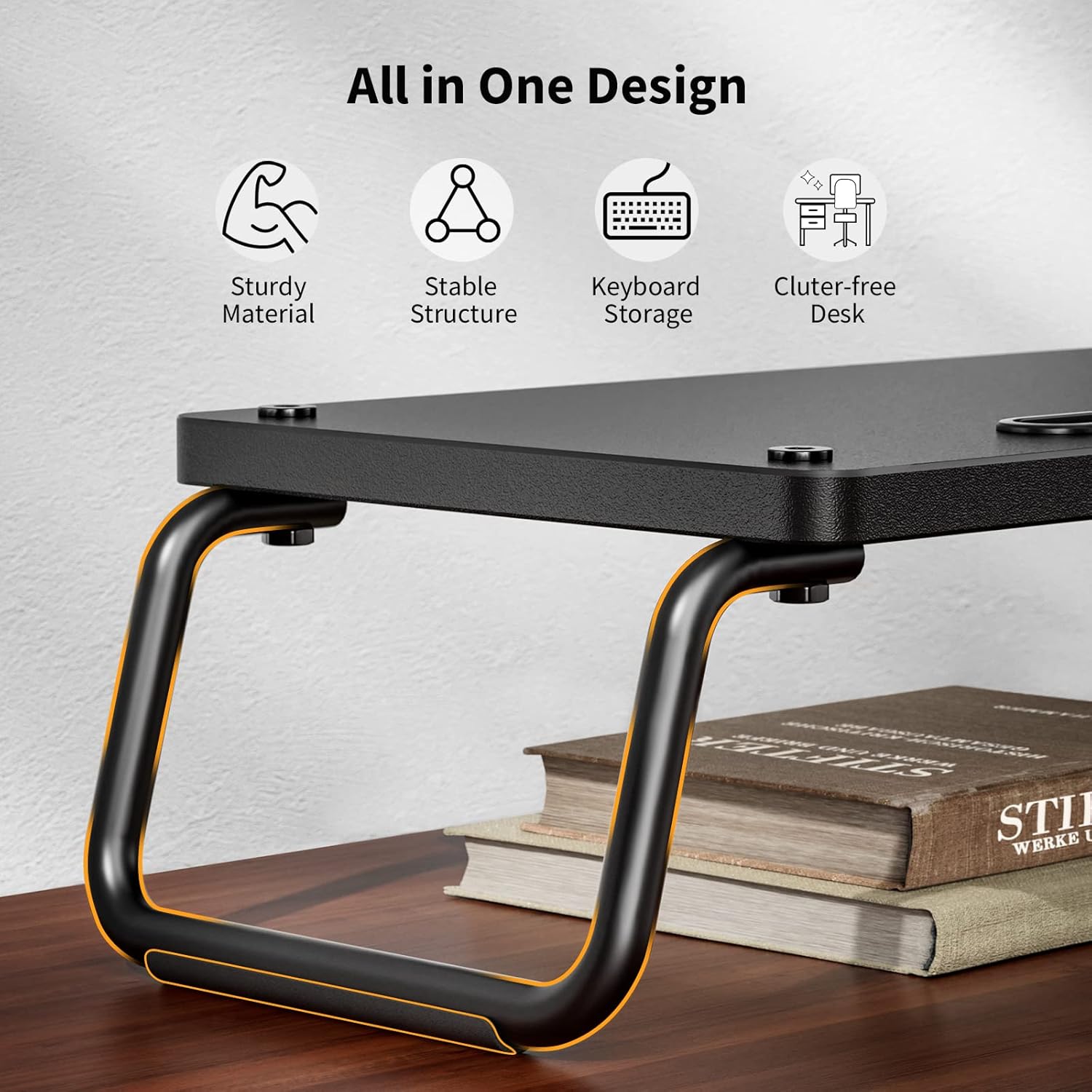 LORYERGO Computer Monitor Stand, 16-inch Monitor Stand Riser with Device Storage Slot, Ergonomic Desk Stand for Laptop, Computer, Printer, Black, LEMS19