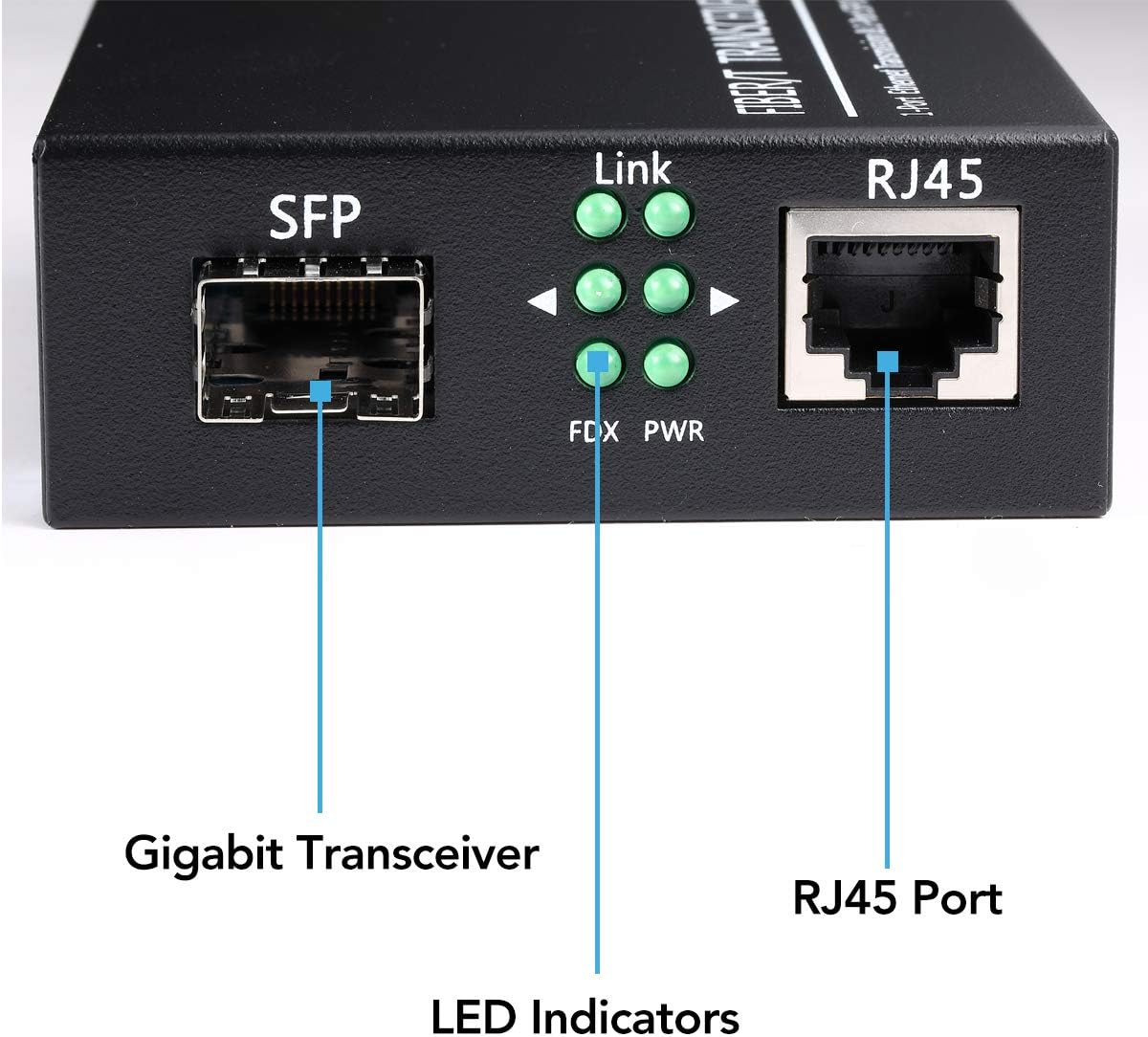 A Pair of 1.25G/s Bidi Gigabit Single-Mode Fiber Ethernet Media Converter with 2PCS Bidi SFP LC Transceiver Module Included, 10/100/1000Base-Tx to 1000Base-SX SMF RJ45 to SFP Slot up to 30KM Pack of 2