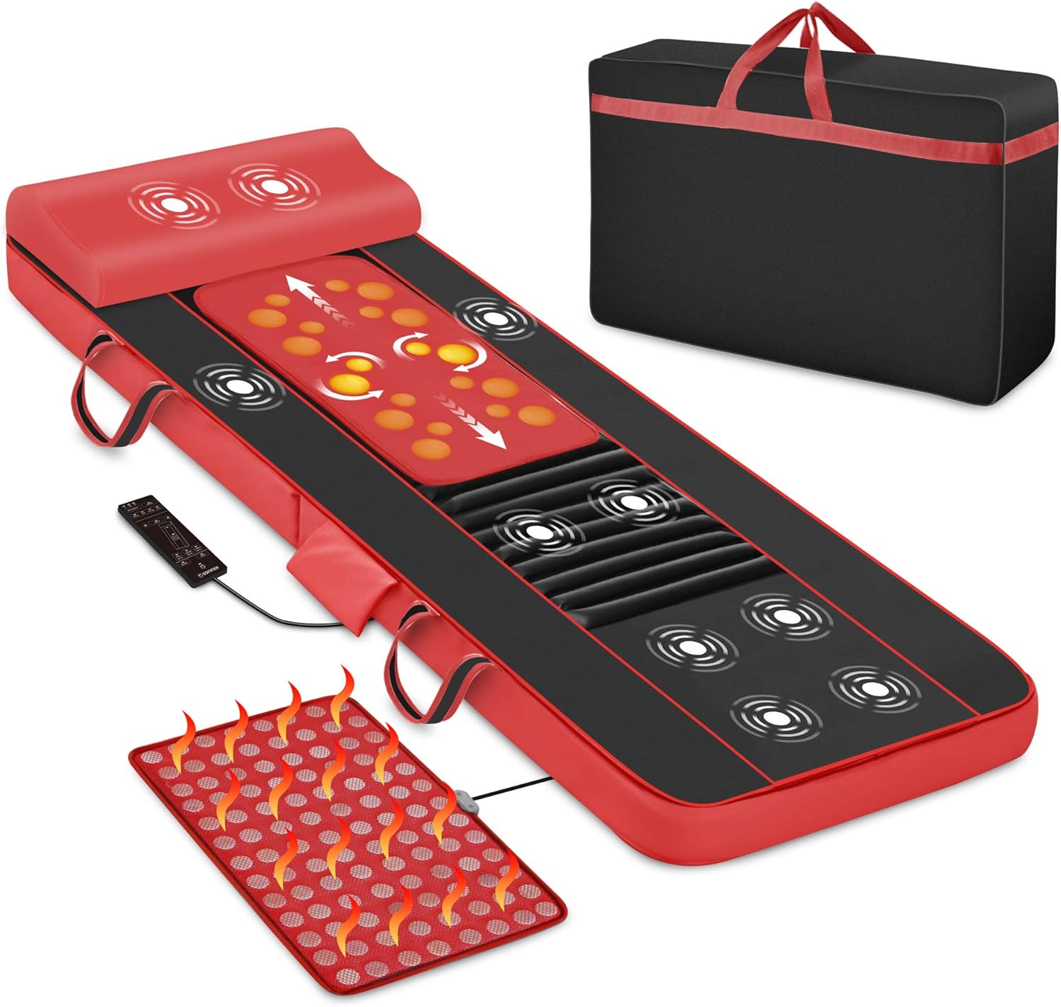 Full Body Massage Mat, Shiatsu Back Massager with Heat & 10 Motors Vibrating Massage Mattress, Shiatsu Massage Pad for Bed,Massager for Neck and Back,Thighs,Legs