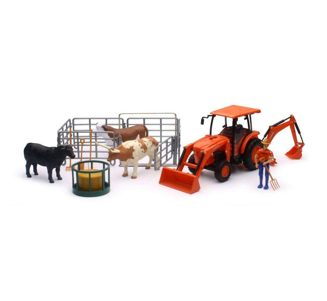 New-Ray NEWSS-33313 Kubota Farm Tractor with Cow Playset