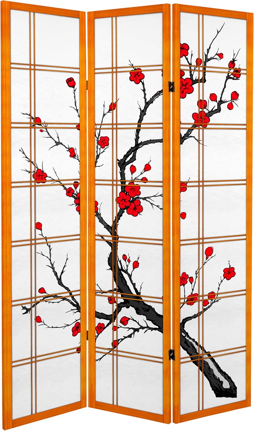 Oriental Furniture 6 ft. Tall Canvas Cherry Blossom Room Divider - Black - 3 Panels