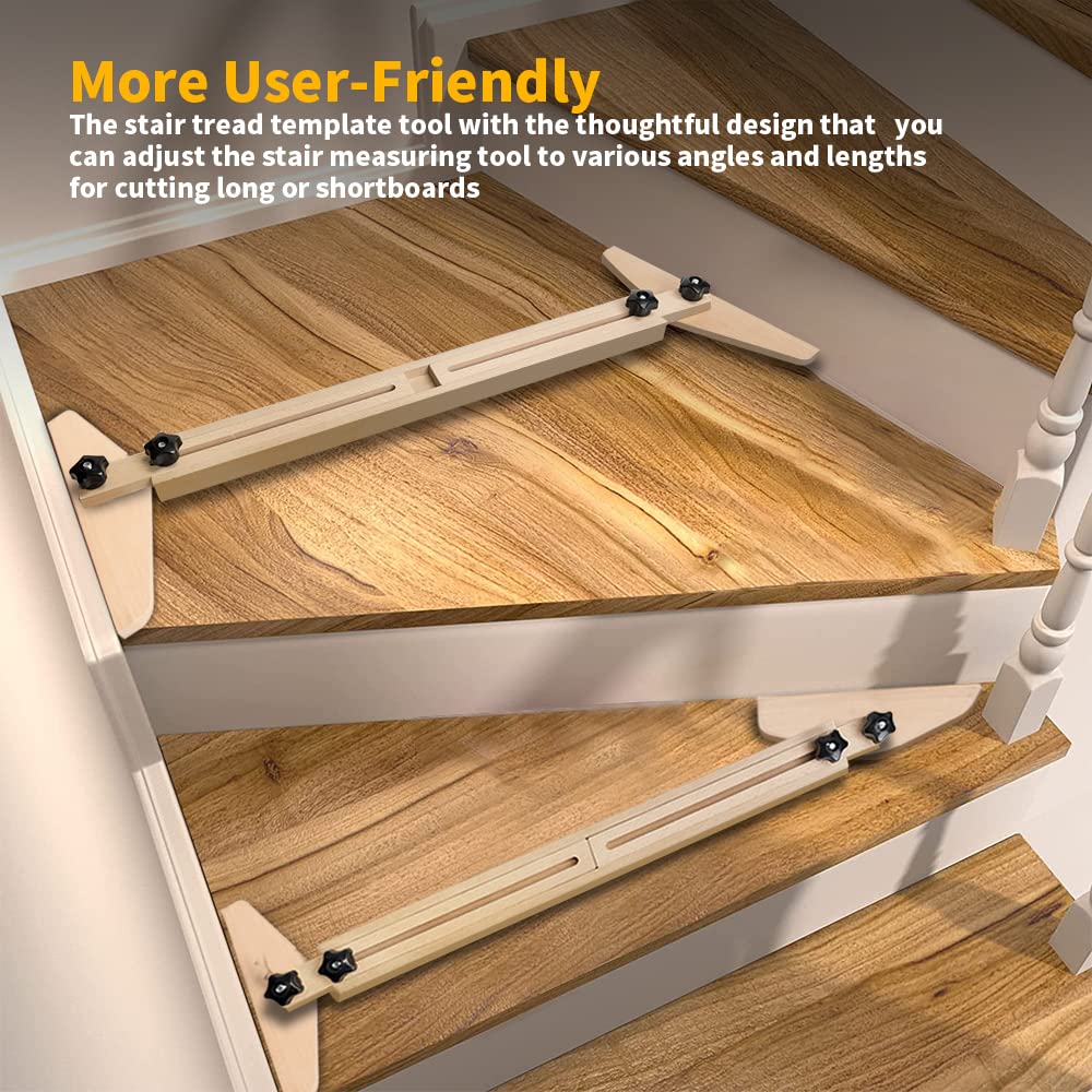 Stair Tread Template Tool, Stair Tread Gauge, Top-Grade Baltic Birch Stair Measuring Tool, Designed for Most Types of Layout Projects, Extends from 30-1/2