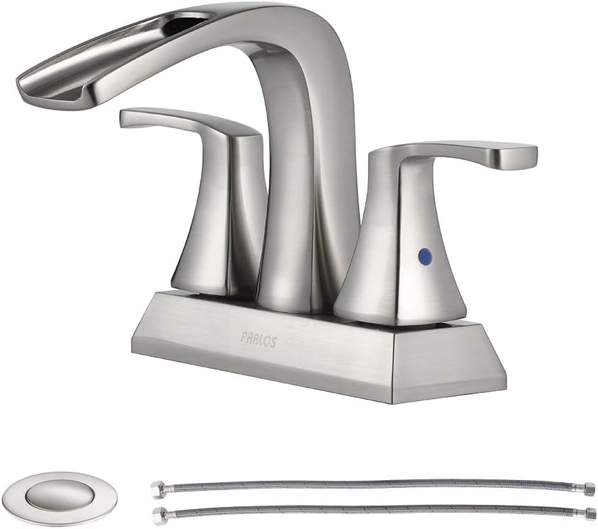 PARLOS 2 Handles Waterfall Bathroom Faucet with Pop-up Drain and Faucet Supply Lines, Matte Black, Doris 1406804