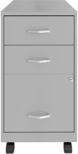 Space Solutions 3 Drawer Metal Mobile File Cabinet with Lock, Letter Size, Silver, Fully Assembled