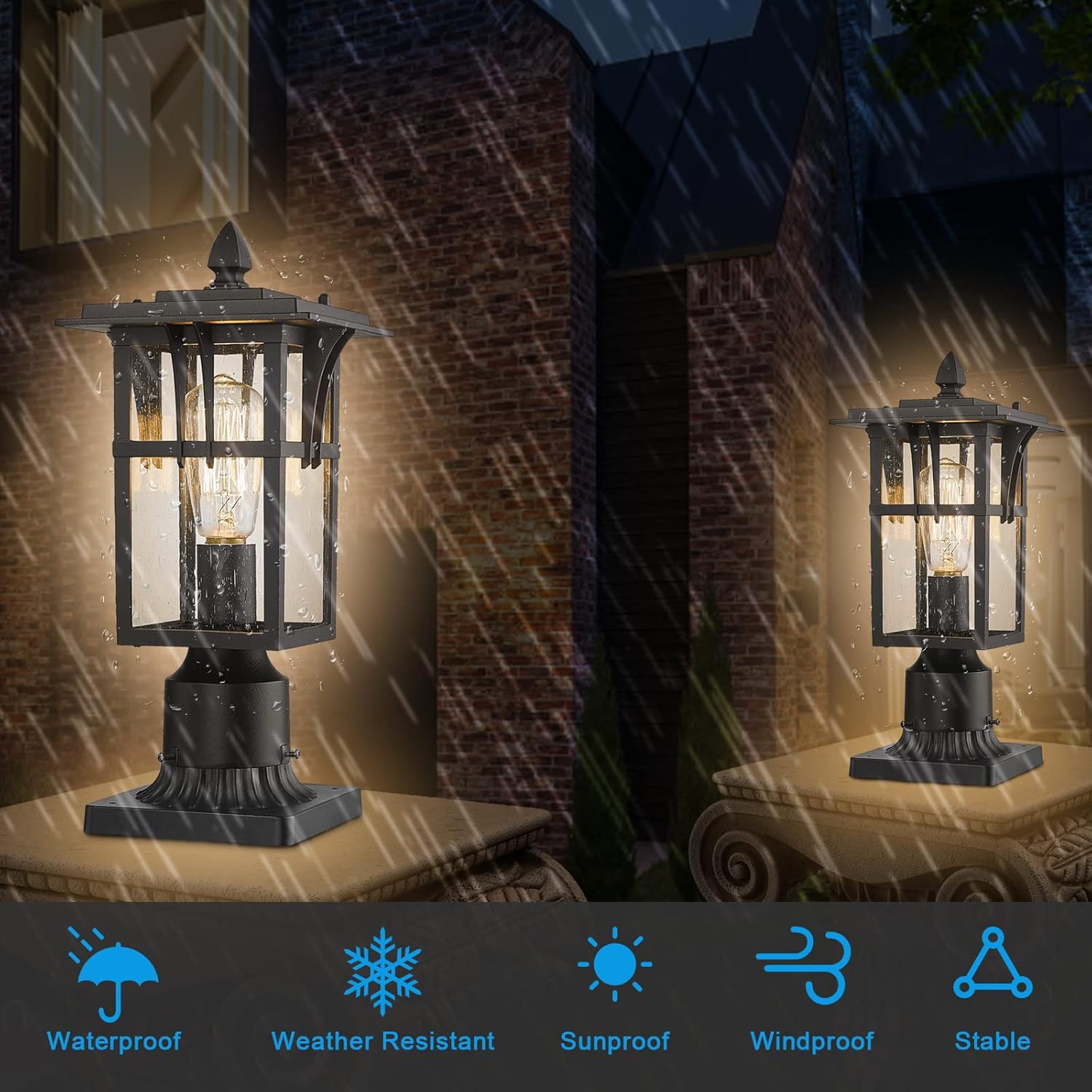 Darkaway Post Lights Outdoor Lamps for Patio Waterproof, Fence Post Lights Cast Aluminum with Glass for Garden, Pathway Matte Black (2 Pack)