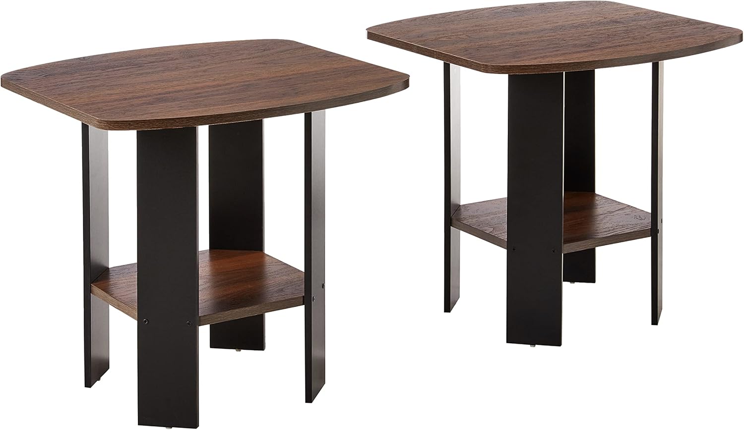 FURINNO Simple Design End Table, 2-Pack, Dark Walnut Pack of 2