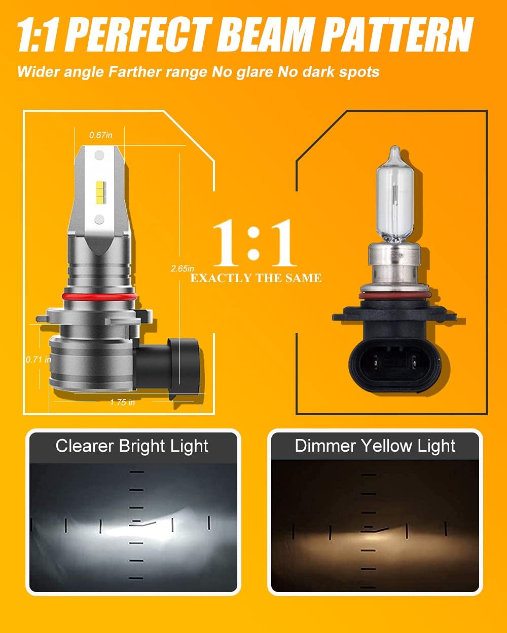 Auxbeam 9006 Led Bulb Fanless, Z6 Series 9006 HB4 LED Bulbs with EMC Anti-Interference, 300% Brightness 6500K Cool White, Replace for Halogen Bulb (Pack of 2)