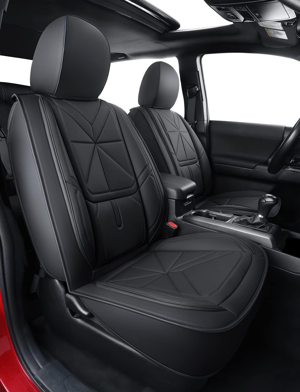 FEELiT Tacoma 2005-2022 Custom Full Set Faux Leather Seat Covers, Fit Tacoma Car Pickup Truck SR, SR5, TRD Sport, TRD Off-Road, Limited, and TRD Pro Double/Crew Cab Waterproof (Full Set, Black-Gray)