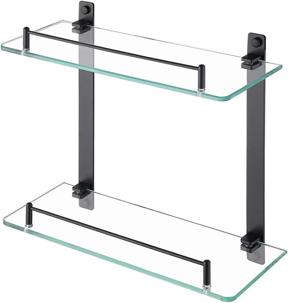 KES Bathroom Glass Shelf Double Wall Mounted Floating Shelf, Rustproof Brushed SUS304 Stainless Steel, BGS2202B-2 Pack of 2