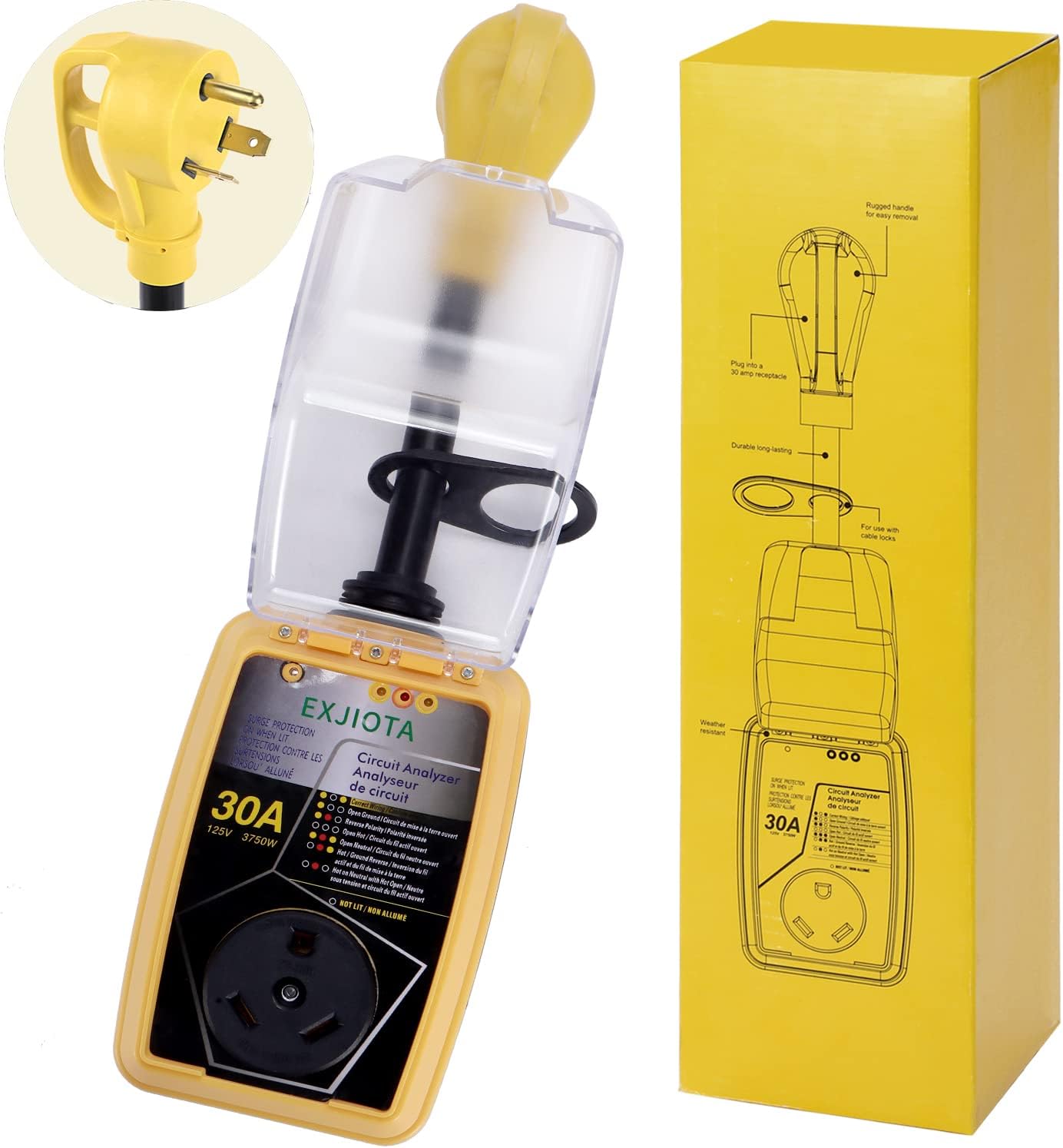 RV Surge Protector 30 Amp,30 Amp Surge Protector for RV with Surge Protection(2100 Joules),Rv 30 Amp Surge Protector with Waterproof Cover, LED Indicator and Grip Handles Used for Travel Camper Pack of 2