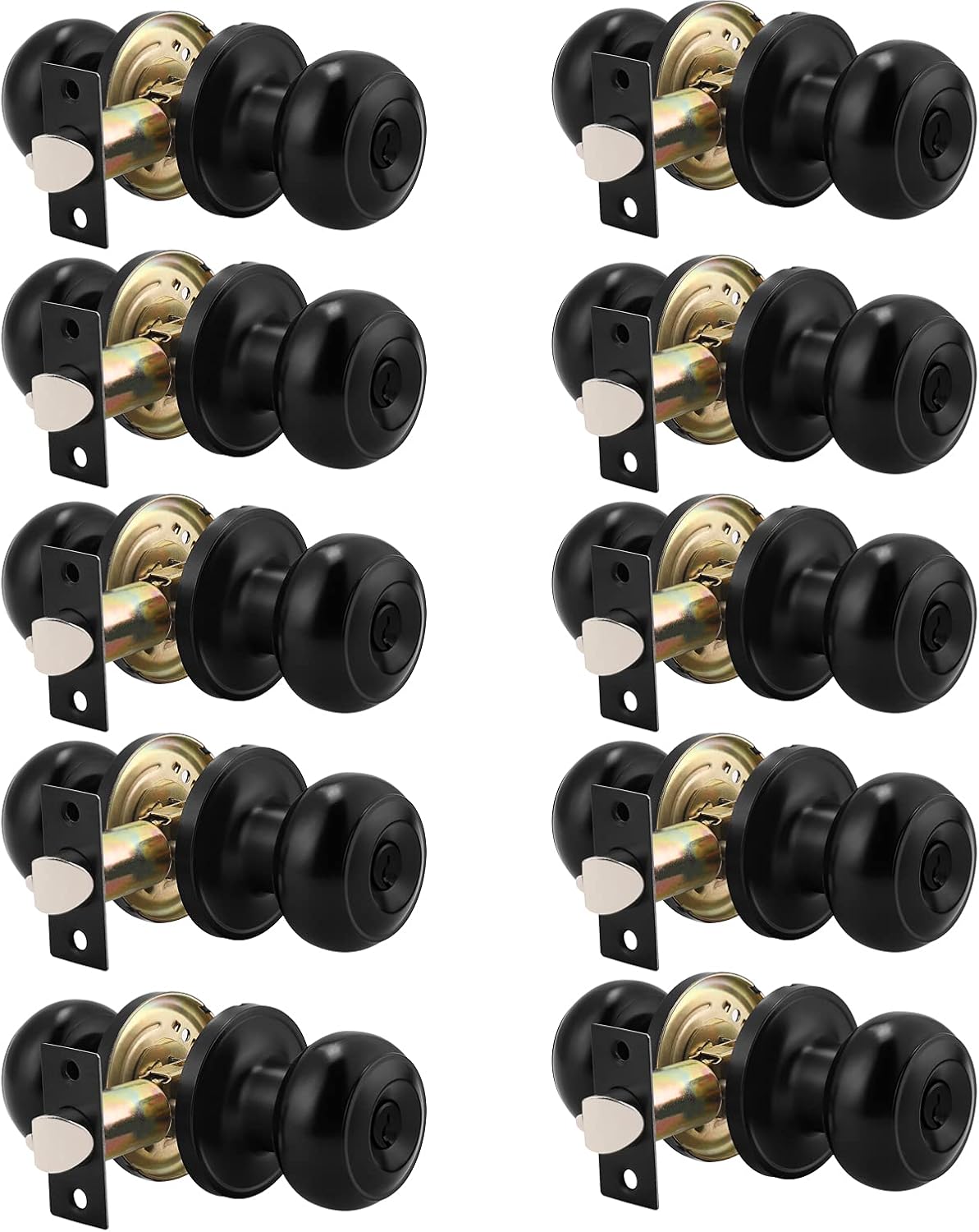 Probrico (10 Pack) Round Privacy Door Knob(Thumb Turn Lock on The Inside), Keyless Doorknobs Interior/Exterior Lockset,Privacy Knobs for Bedroom/Bathroom,Black Modern Design Door Hardware