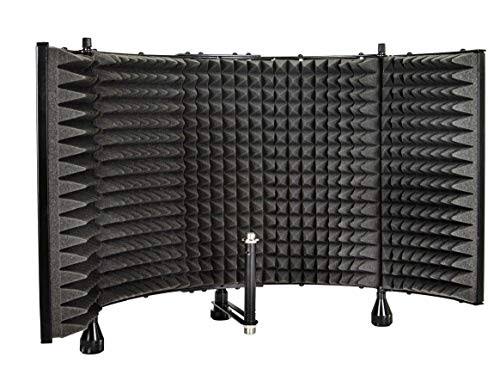 Monoprice Microphone Isolation Shield - Black - Foldable with 3/8in Mic Threaded Mount, High Density Absorbing Foam Front and Ve
