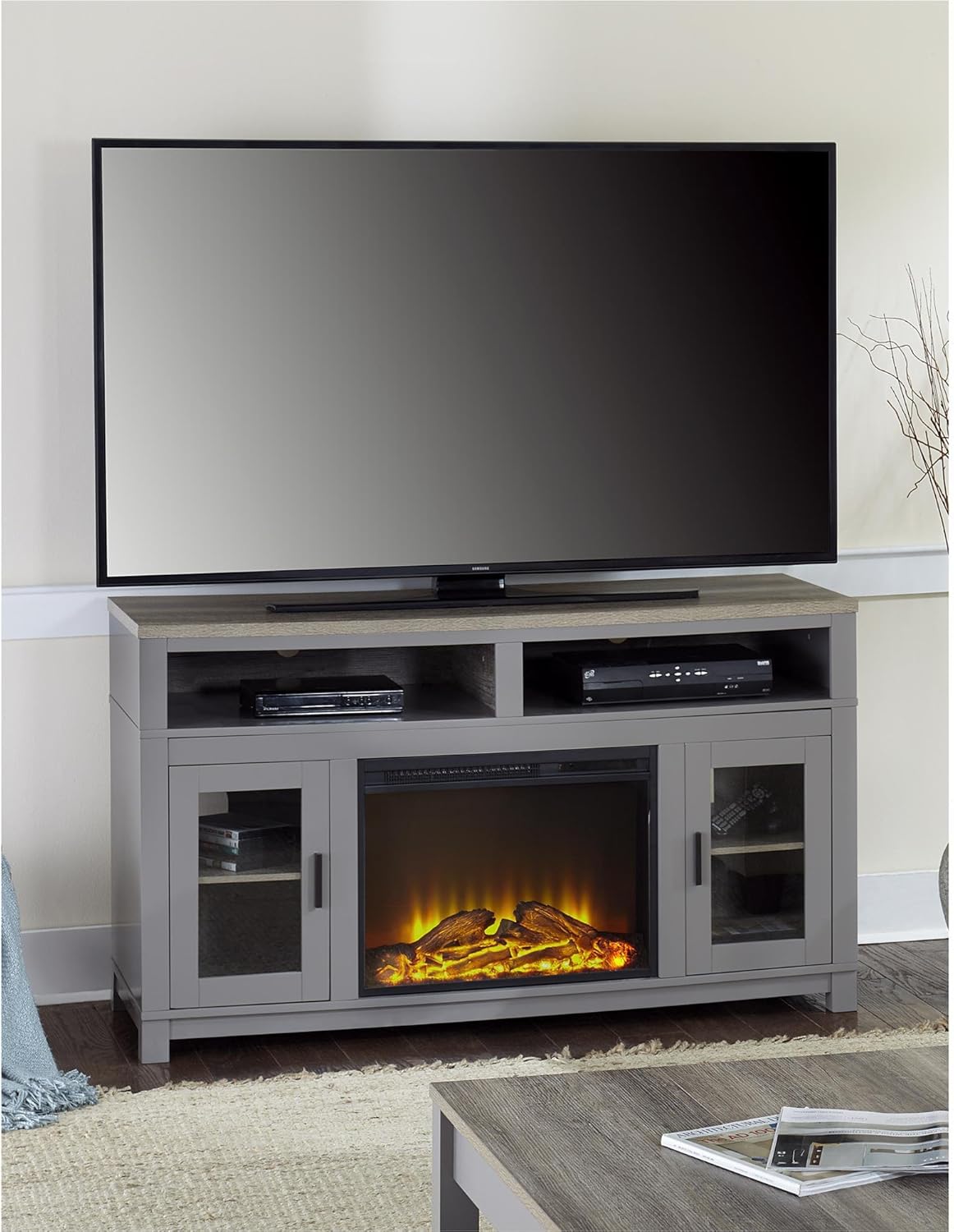 Ameriwood Home Carver Electric Fireplace TV Stand for TVs up to 60