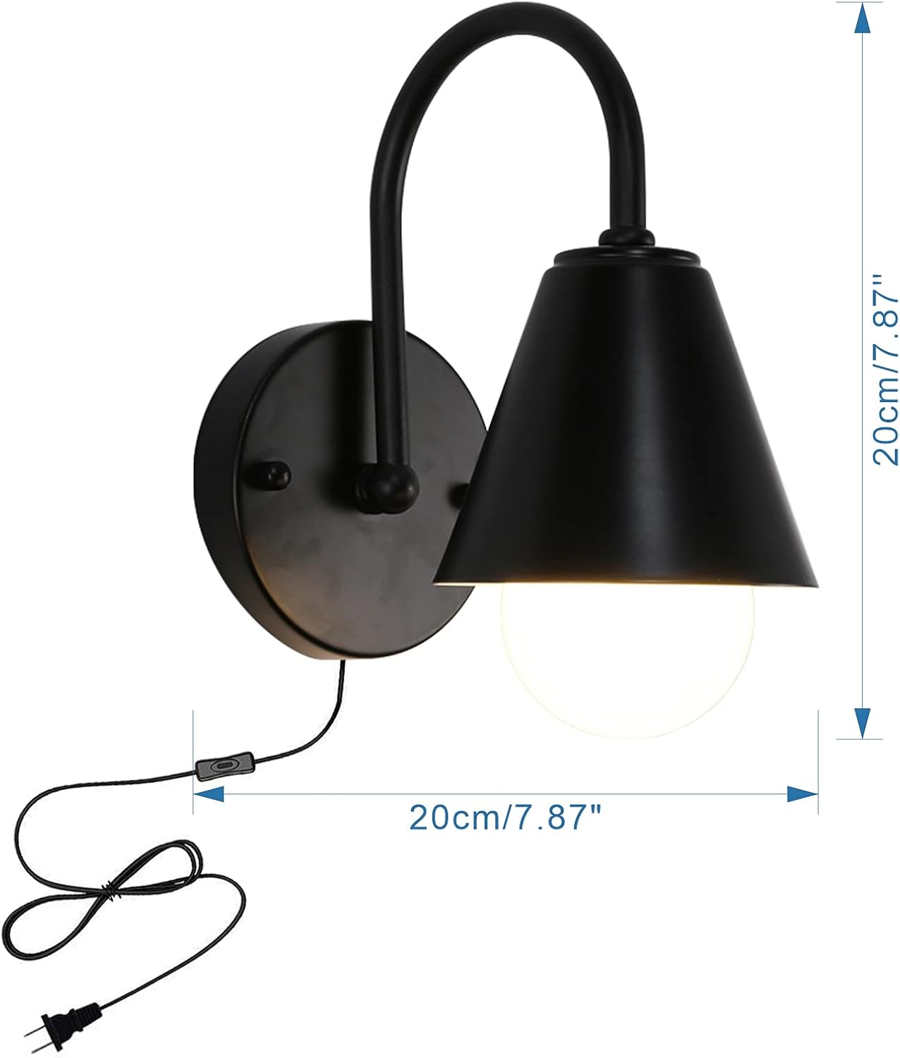 Kiven Metal Plug-in Wall Sconce Light Mini Modern Wall Lamp, Black Wall Mount Lantern Downward Fixture Traditional Desigh Black Finish