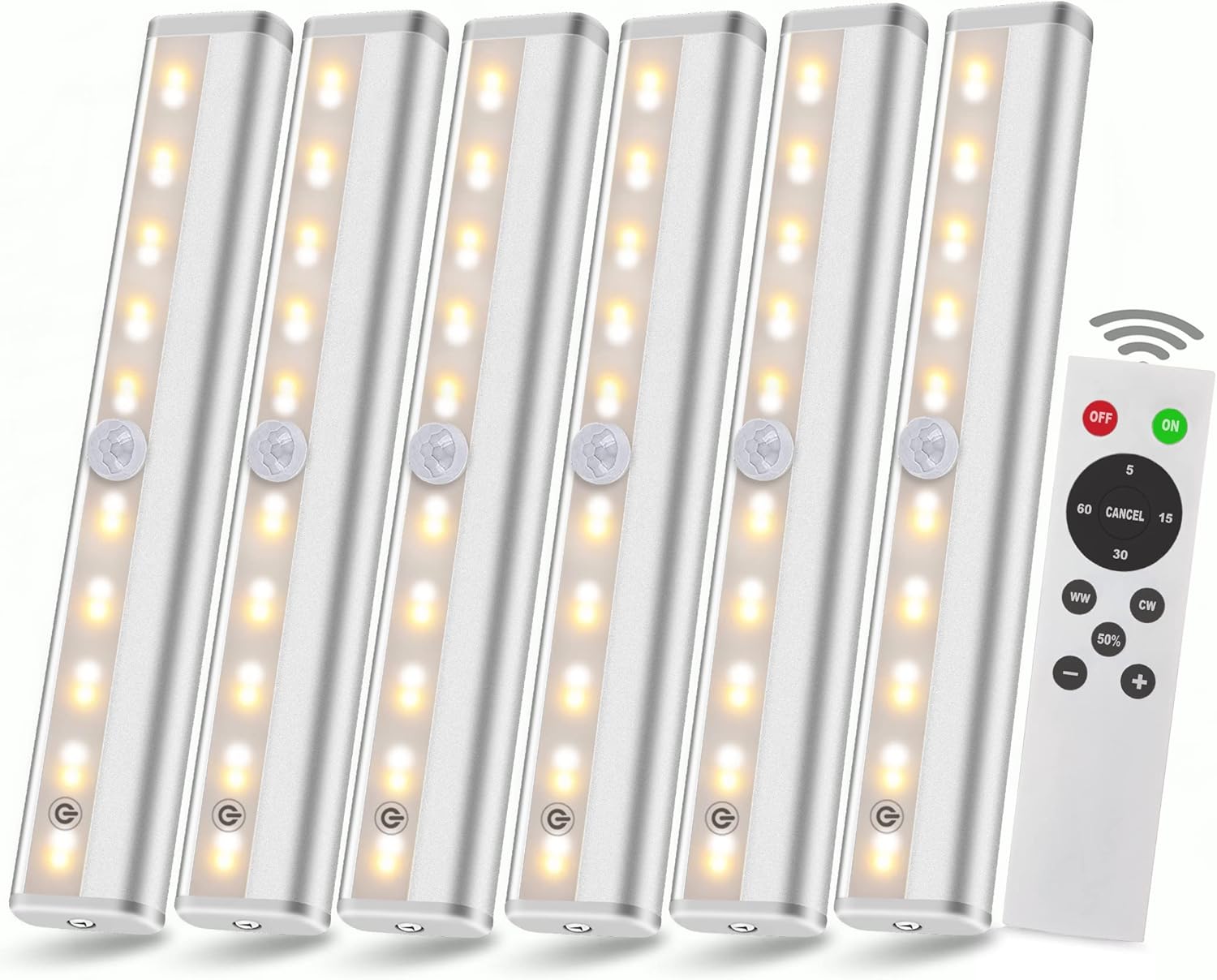 Under Cabinet Lights with Remote Dimmable 6 Pack, BDZMLITE Kitchen Cabinet LED Closet Lights Wireless Battery Lights Stick On Lights Wireless led Lights 2colors Warm White and Cool White