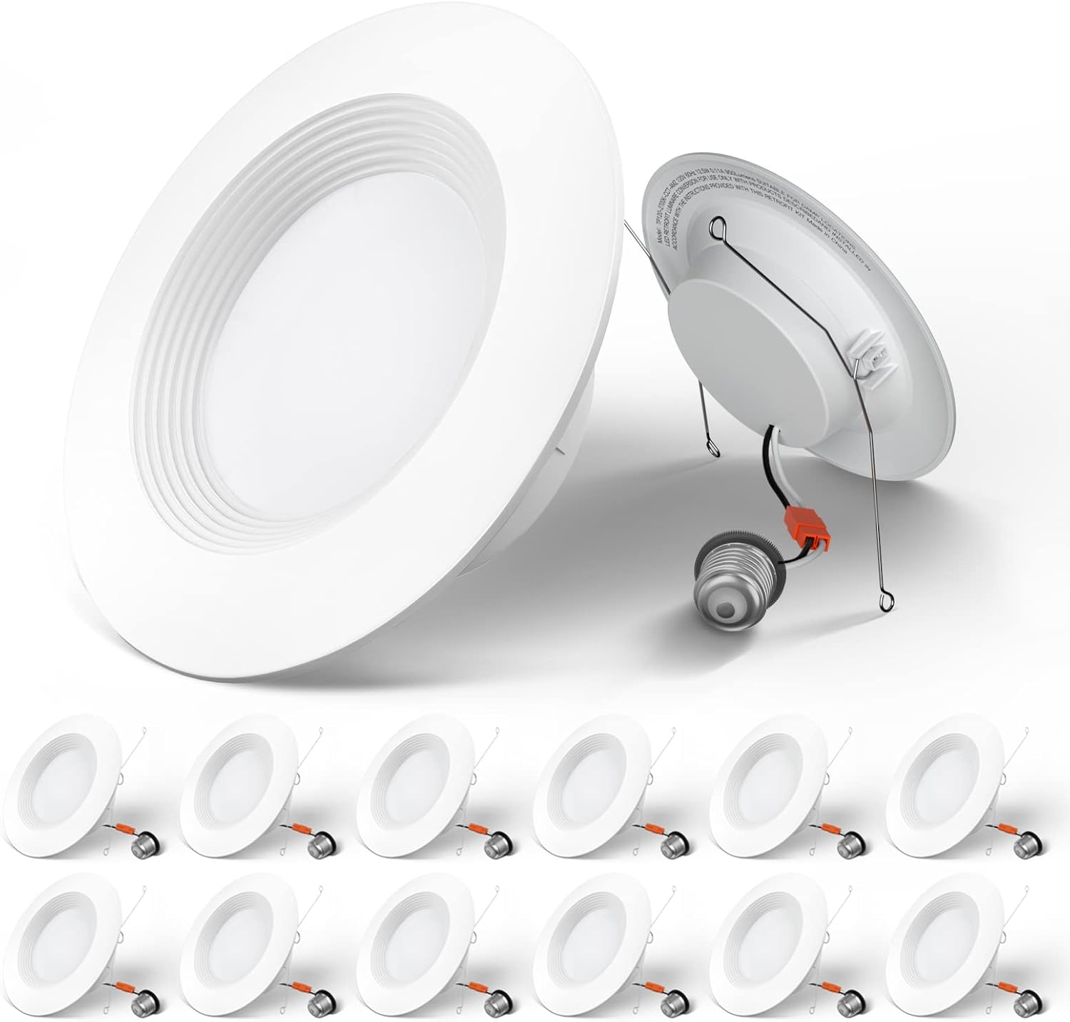 Amico 5/6 inch 3CCT LED Recessed Lighting 12 Pack, Dimmable, IC Damp Rated, 12.5W=100W, 950LM Can Lights with Baffle Trim, 3000K/4000K/5000K Selectable, Simple Retrofit Installation Pack of 2