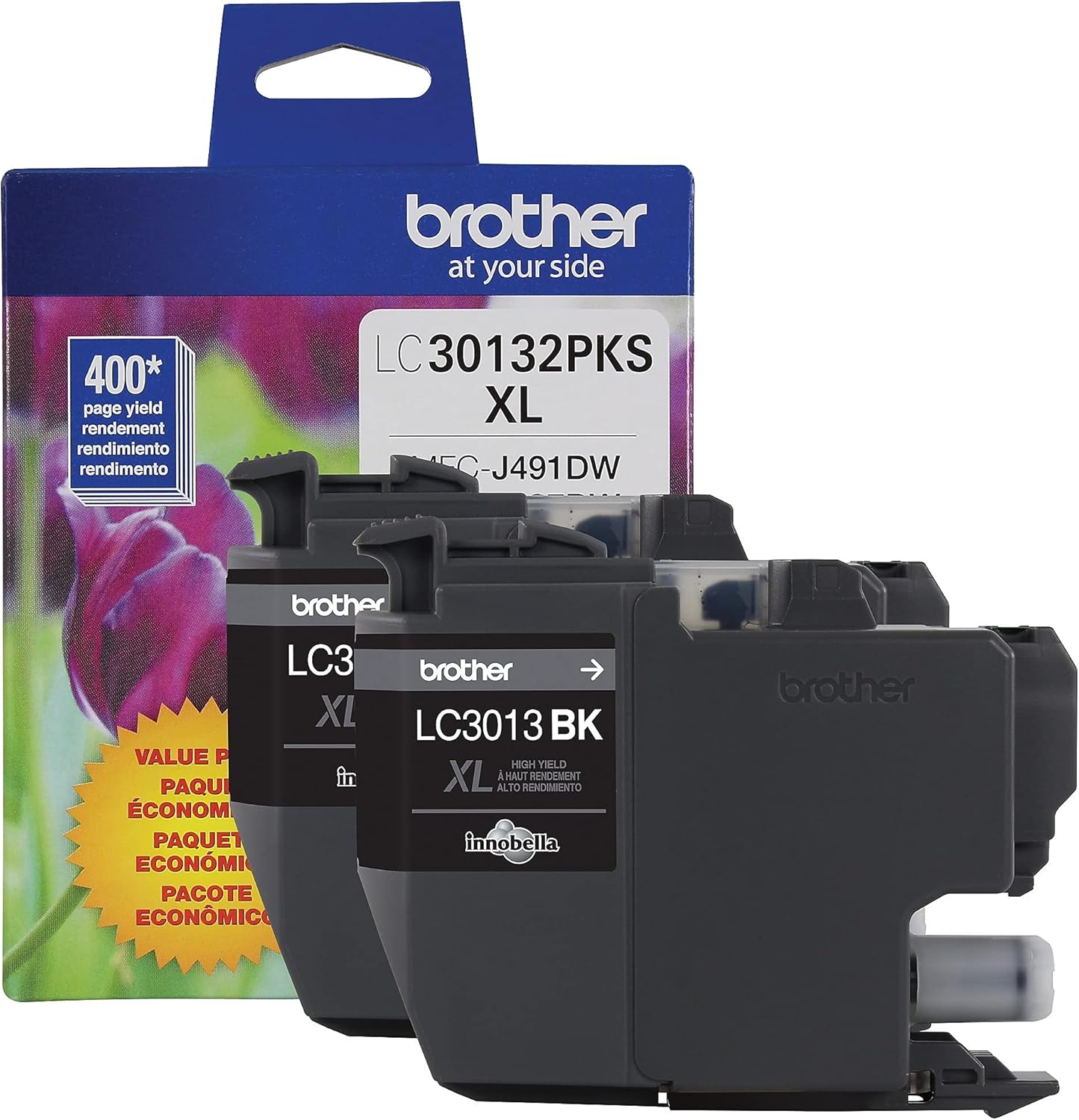Brother Genuine LC30132PKS 2-Pack High Yield Black Ink Cartridges, Page Yield Up to 400 Pages/Cartridge, LC3013 Pack of 2