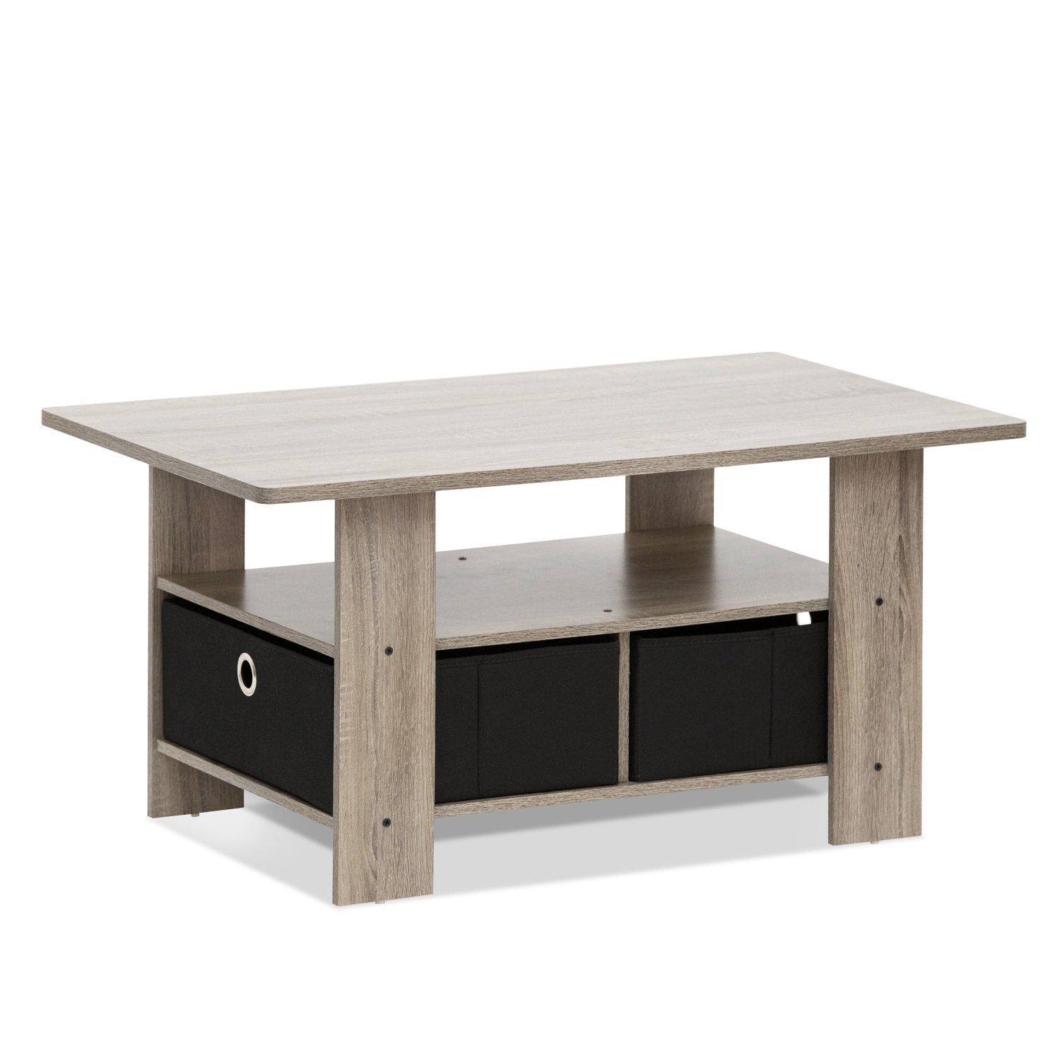 Furinno 11158GYW/BK Coffee Table with Bin Drawer, French Oak Grey/Black
