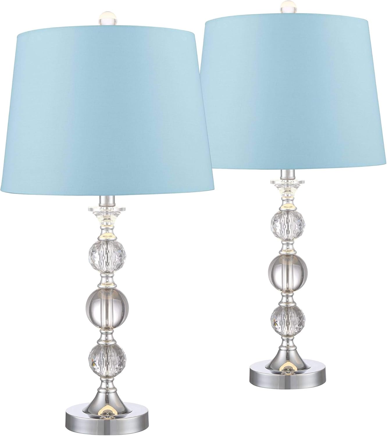 Solange Modern Contemporary Table Lamps Set of 2 Stacked Crystal Ball Silver Metal White Drum Shade Decor for Living Room Bedroom House Bedside Nightstand Home Office Family - 360 Lighting