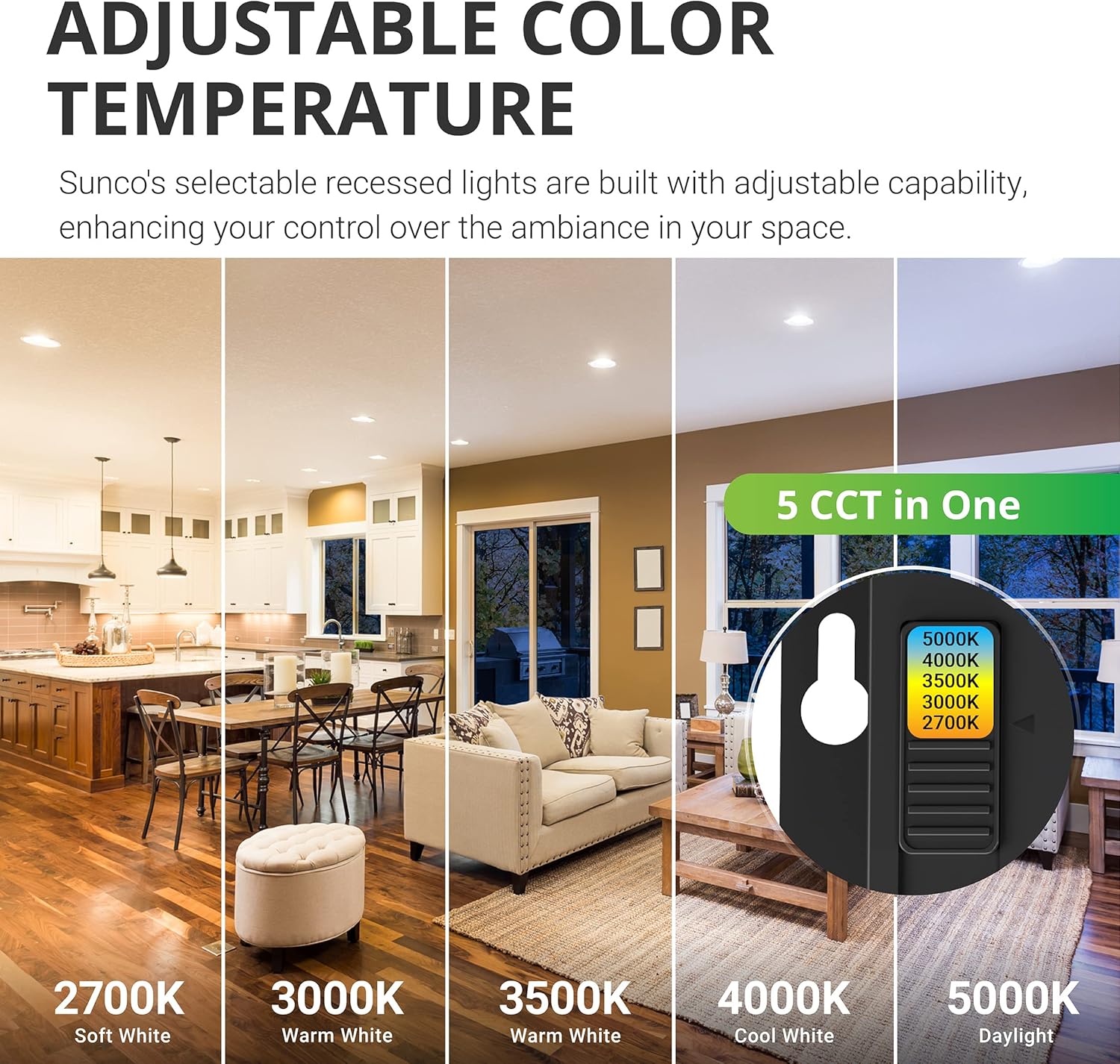 Sunco Lighting Recessed LED Lights Canless 6 Inch Eyeball Retrofit Gimbal 14W=100W, 900 LM, Adjustable Color CCT, Angled Directional Light with Junction Box, Ultra Slim Dimmable, IC Rated, ETL 6 Pack