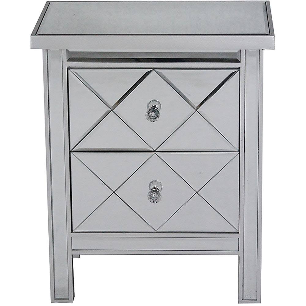 25.75x22 Silver Wood Accent Cabinet with 2 Beveled Glass Drawers