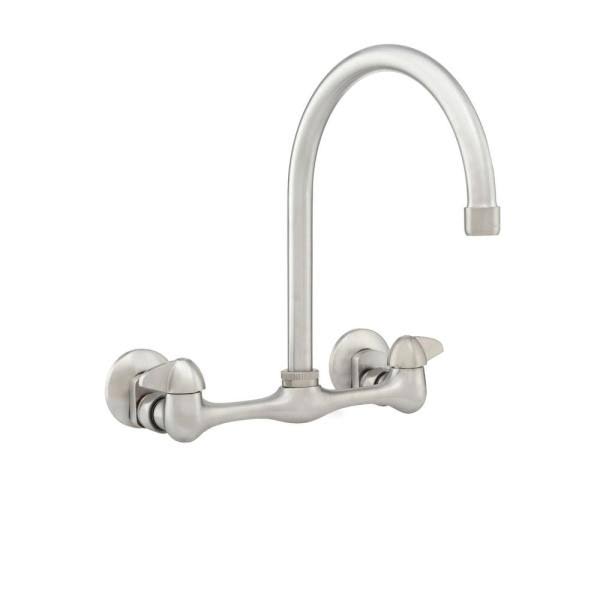 Glacier Bay Builders 2-Handle Wall Mount High-Arc Standard Kitchen Faucet in Stainless Steel HD67735-0008D2