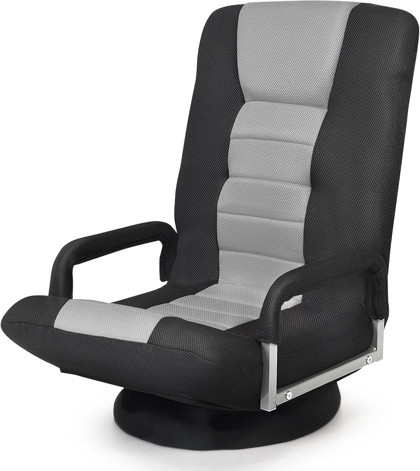 ERGOMASTER 360 Degree Swivel Video Gaming Floor Chair w/Armrests, Adjustable 6-Position Folding Floor Chair, Padded Backrest for Game, Reading, Floor Sofa Lounger Chairs (Black/Red)