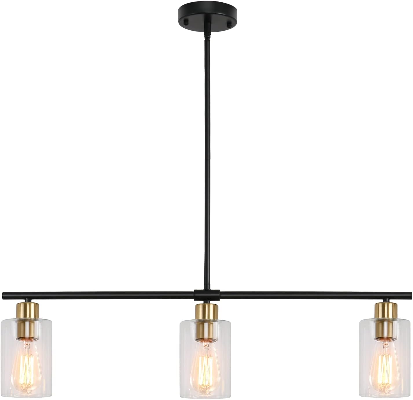 PUMING 8 Lights Pendants Lights Fixture Farmhouse Chandeliers with Adjustable Rod 51.2 Inch Gold and Black Modern Chandeliers for Dining Room, Bedroom, Living Room, Kitchen
