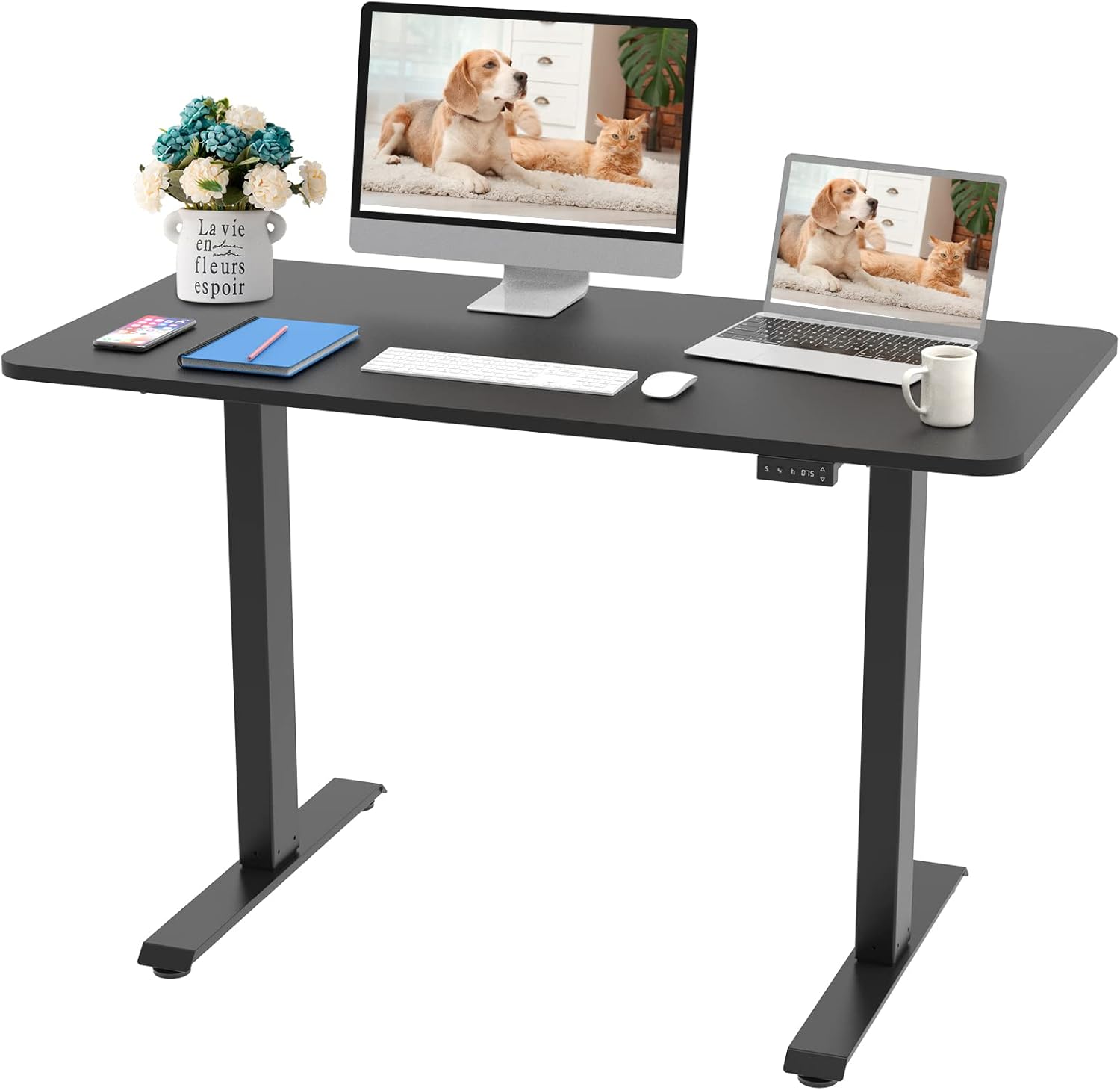 Joy Seeker Standing Desk, 48 x 24 Inches Height Adjustable Electric Stand Up Desk, Sit Stand Home Office Workstation Desk with 2 Memory Preset Options, Black