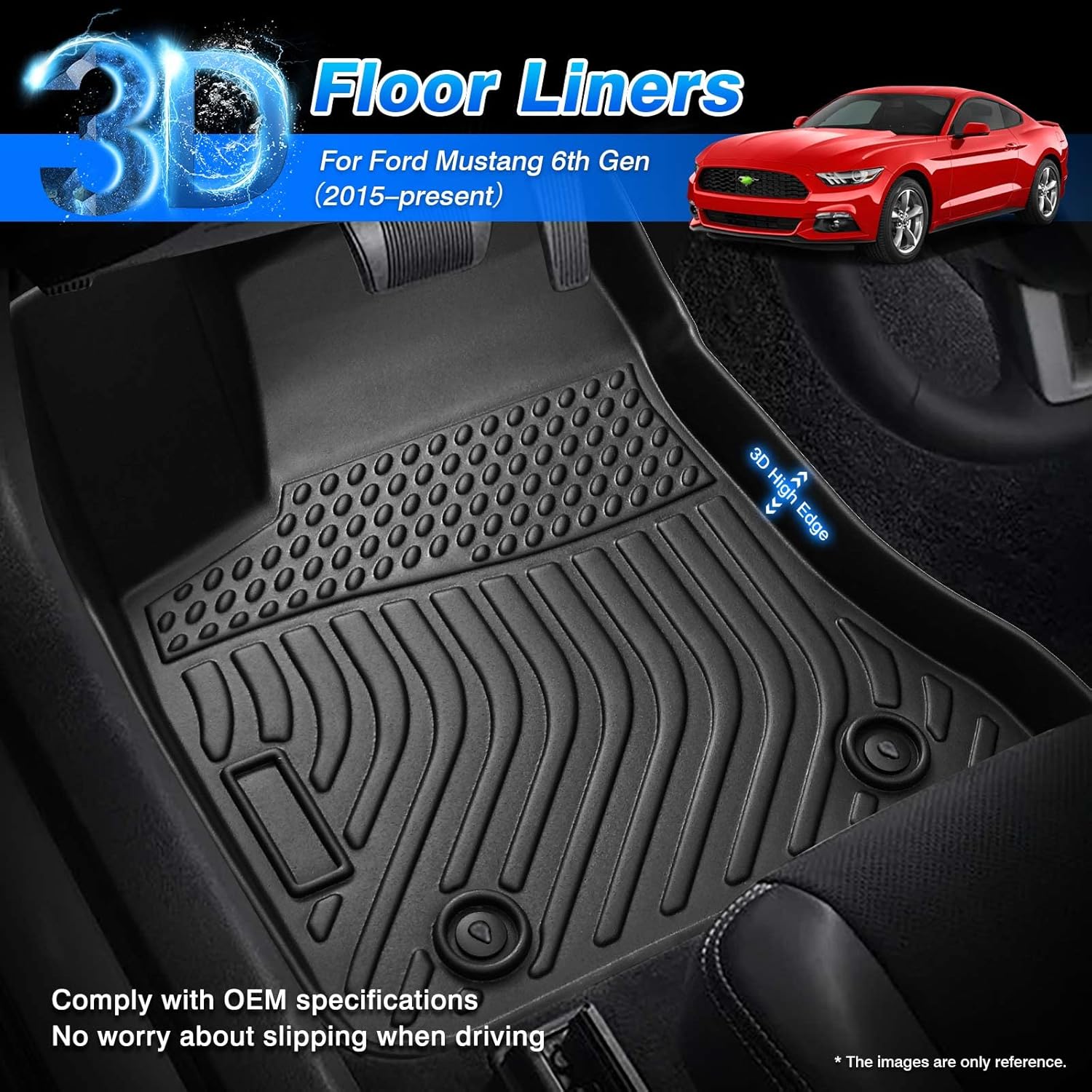 Cartist Custom Fit Floor Mats for 2015-2022 Ford Mustang (NOT for Ford Mustang Mach-E) 1st & 2nd Row All Weather Floor Liner Carpet Protecter TPE Waterproof