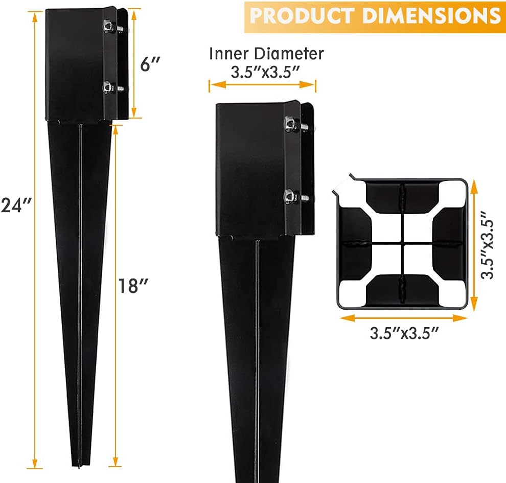 Kdgarden Fence Post Anchor Metal Ground Spike Heavy Duty Black Coated Powder Fence Stakes Post Support Base for 4