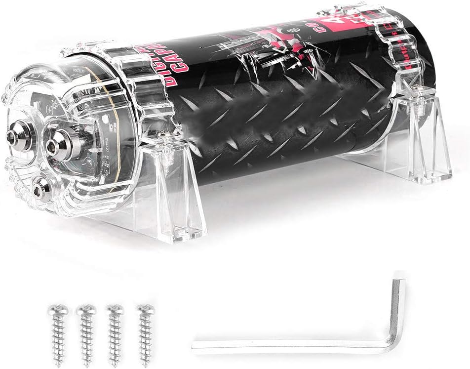 Acouto 2 Farad Capacitor Car Audio Power Capacitor Car Audio Amplifier Voltage Regulator Red LED 10‑16V DC Modified Auto Parts Automatic Shutdown Protection Pack of 2