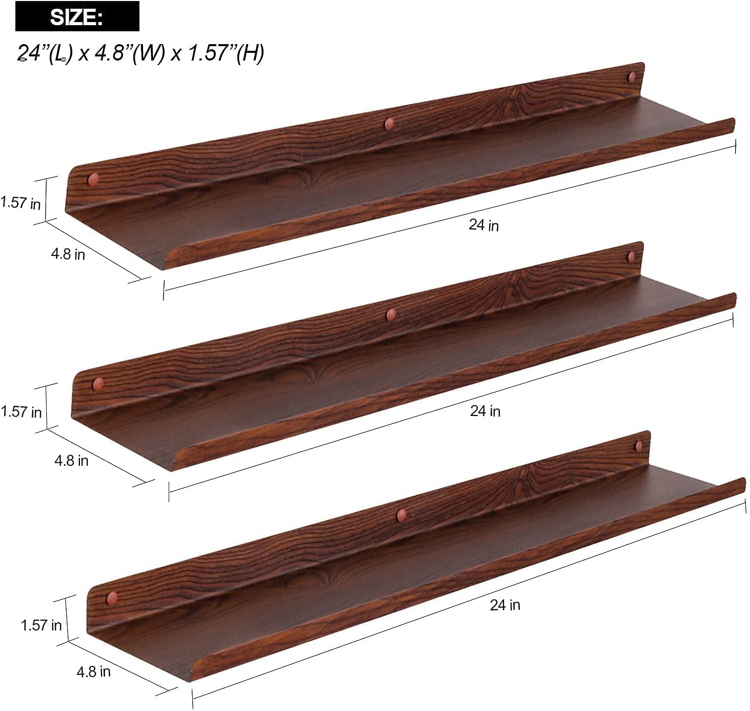 24'' Metal Floating Storage Shelves,Rustic Wall Shelving Wall Mounted for Living Room Office Kitchen Bedroom Bathroom Decor Pack of 2