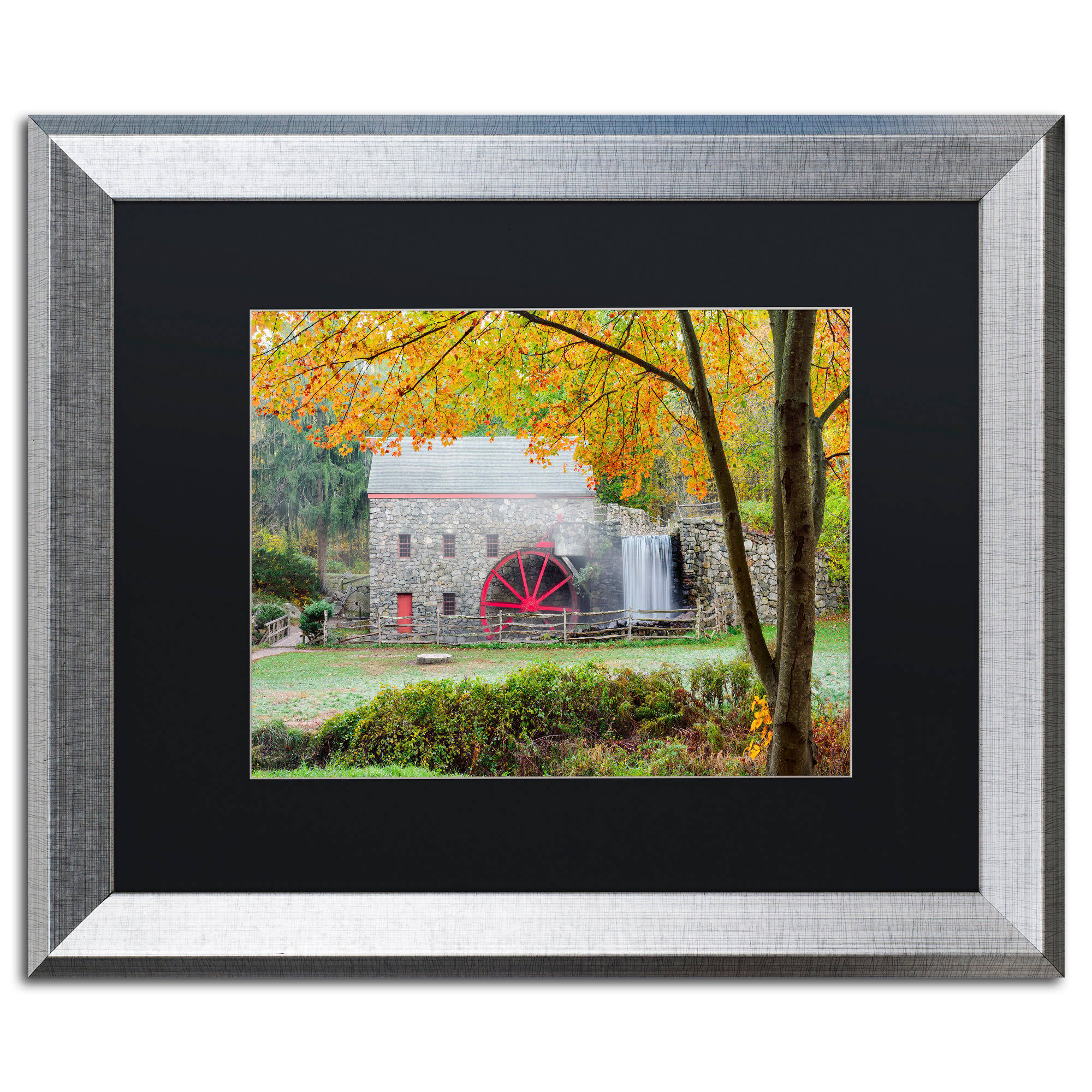 Trademark Fine Art Grist Mill Autumn by Michael Blanchette Photography Black Matte Silver Framed Artwork, 16x22 x 20x22