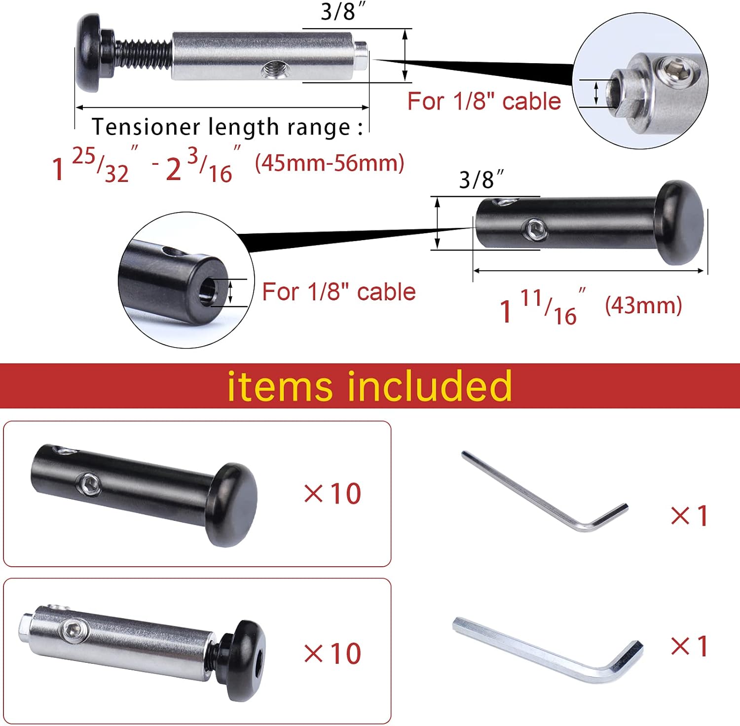 Muzata 10Set Black Cable Railing kit Invisible Swageless 1/8