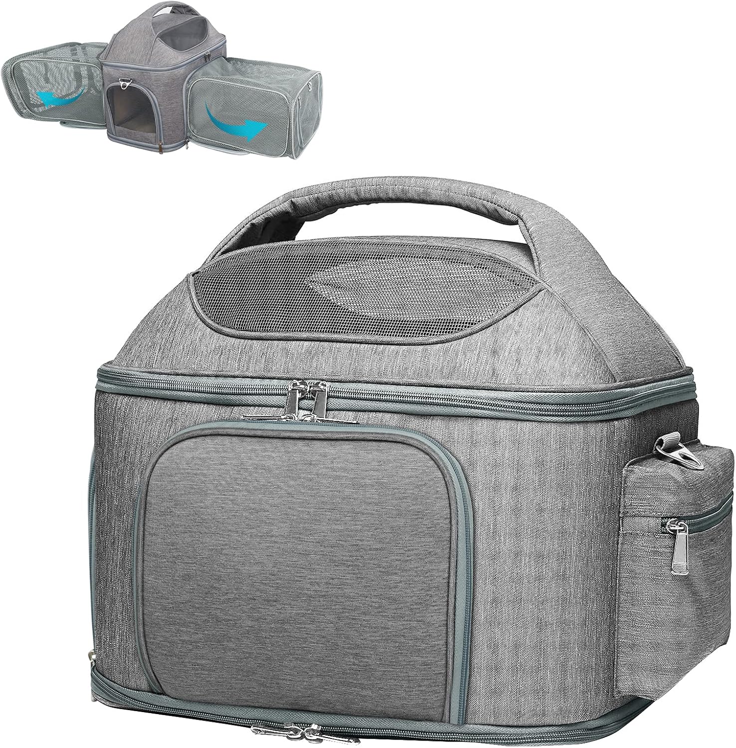 X-cosrack Expandable Pet Travel Bag, 3 Open Doors, Mesh Window and Escape-Proof Buckle, Airline Approved Soft-Sided Pet Travel Carrier for Small Medium Cats