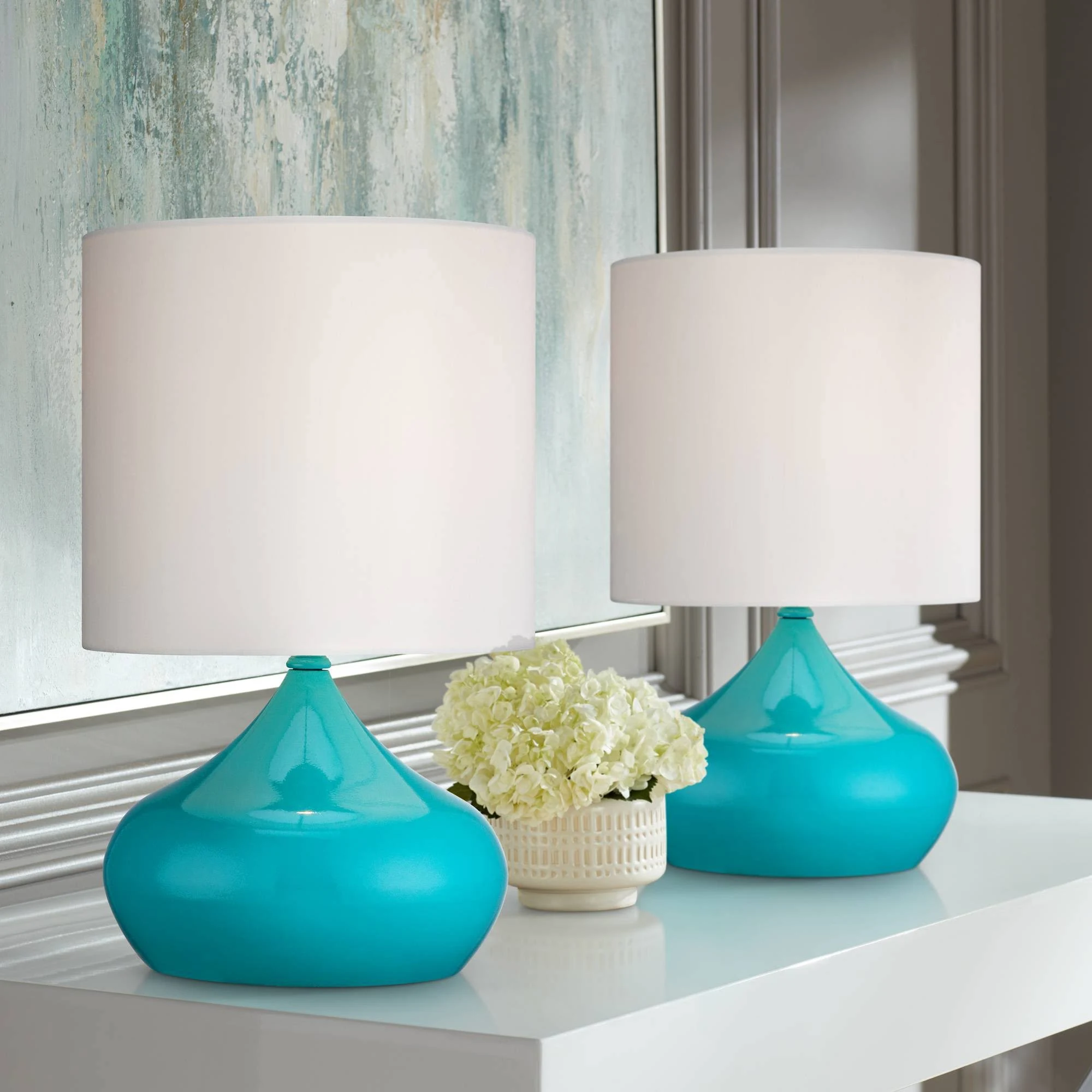 360 Lighting Teal Droplet Accent Lamps Set of 2 with Table Top Dimmers