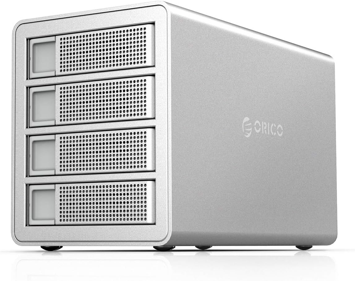 ORICO 4 Bay USB 3.0 to SATA External Hard Drive Enclosure Support 64TB, 2.5/3.5 inch HDD SSD Enclosure Built-in 150W Power/Dual Chip for Enterprise Data Storage Backup, Server Expansion (No RAID)