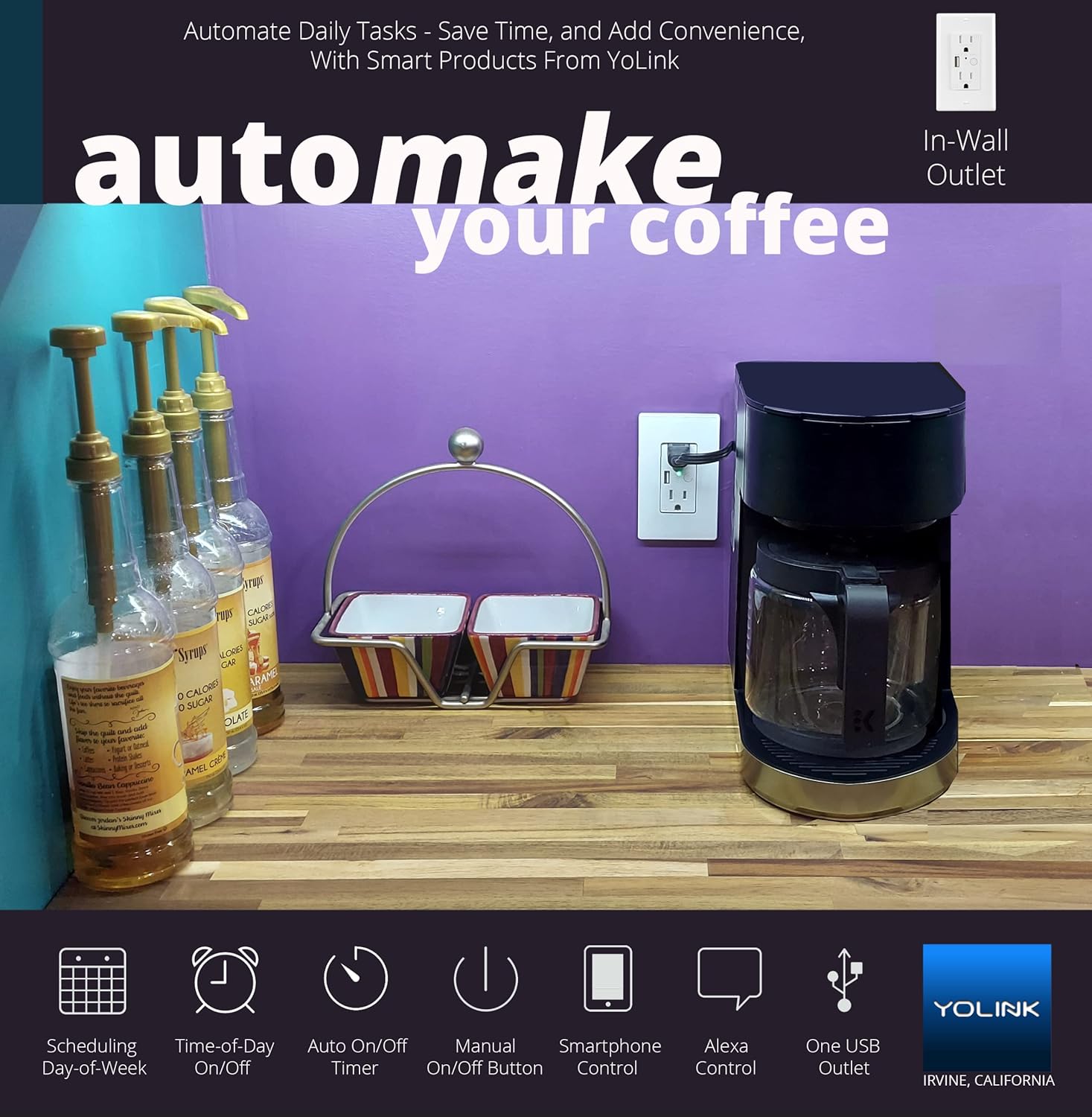 Smart Wall Outlets, YoLink 1/4 Mile World's Longest Range in-Wall Outlet Compatible with Alexa Google Assistant IFTTT, App Remote Timer Schedule Control Smart Wall Plug 4 Pack, YoLink Hub Included