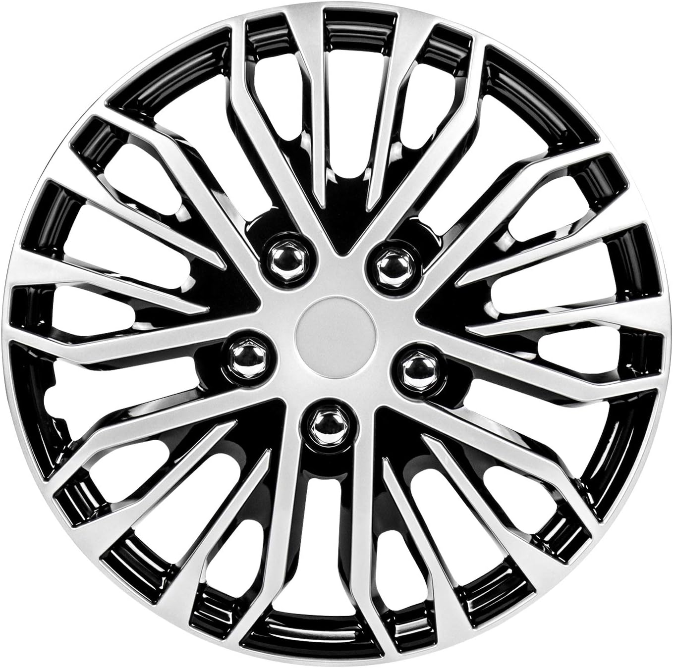Pilot Automotive WH142-16S-B 16 Inch Super Sport Black and Silver Universal Hubcap Wheel Covers for Cars | Set of 4 | Fits Toyota Volkswagen VW Chevy Chevrolet Honda Mazda Dodge Ford and Others Pack of 2