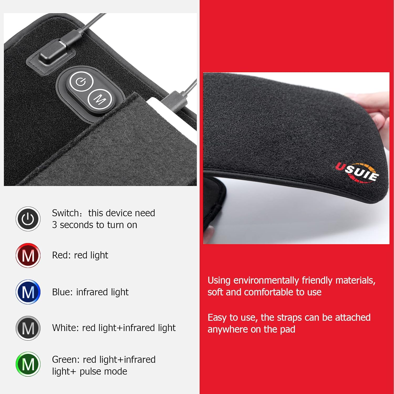 USUIE Red Light Therapy Belt, 660nm & 880nm, Near Infrared Light Therapy Device for Body, LED Flexible Wearable Wrap, with Timer for Back Shoulder Waist Muscle