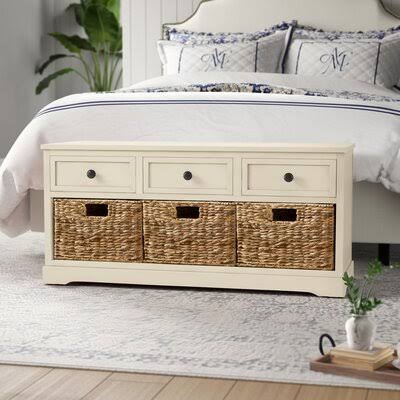 Beachcrest Home Ardina Wood Storage Bench Color: Ivory
