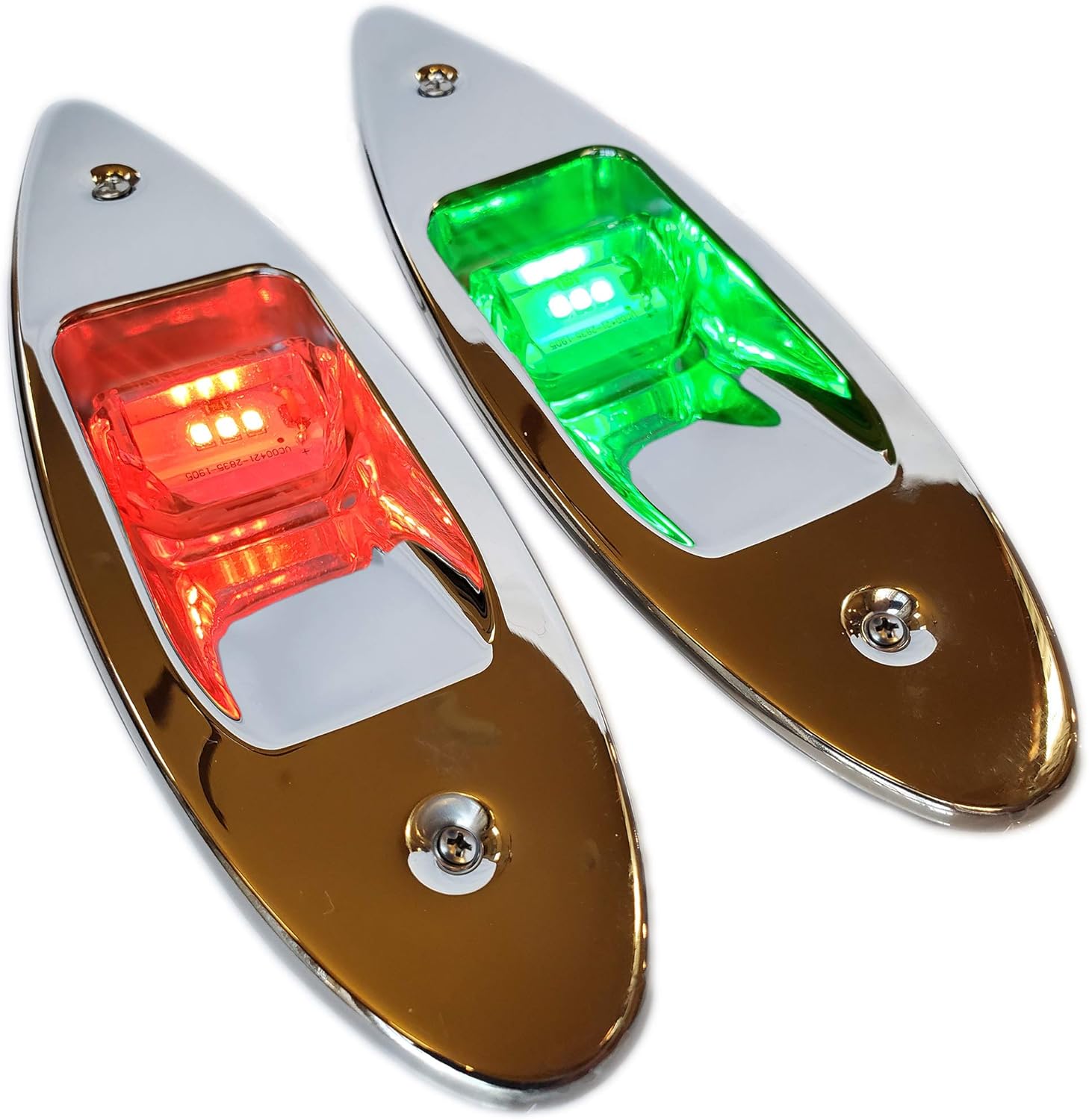 Wave One Marine LED Flush Mount Shark Eye Boat Navigation Lights | Red And Green Stainless USCG 2NM | Waterproof 12V Pack of 2