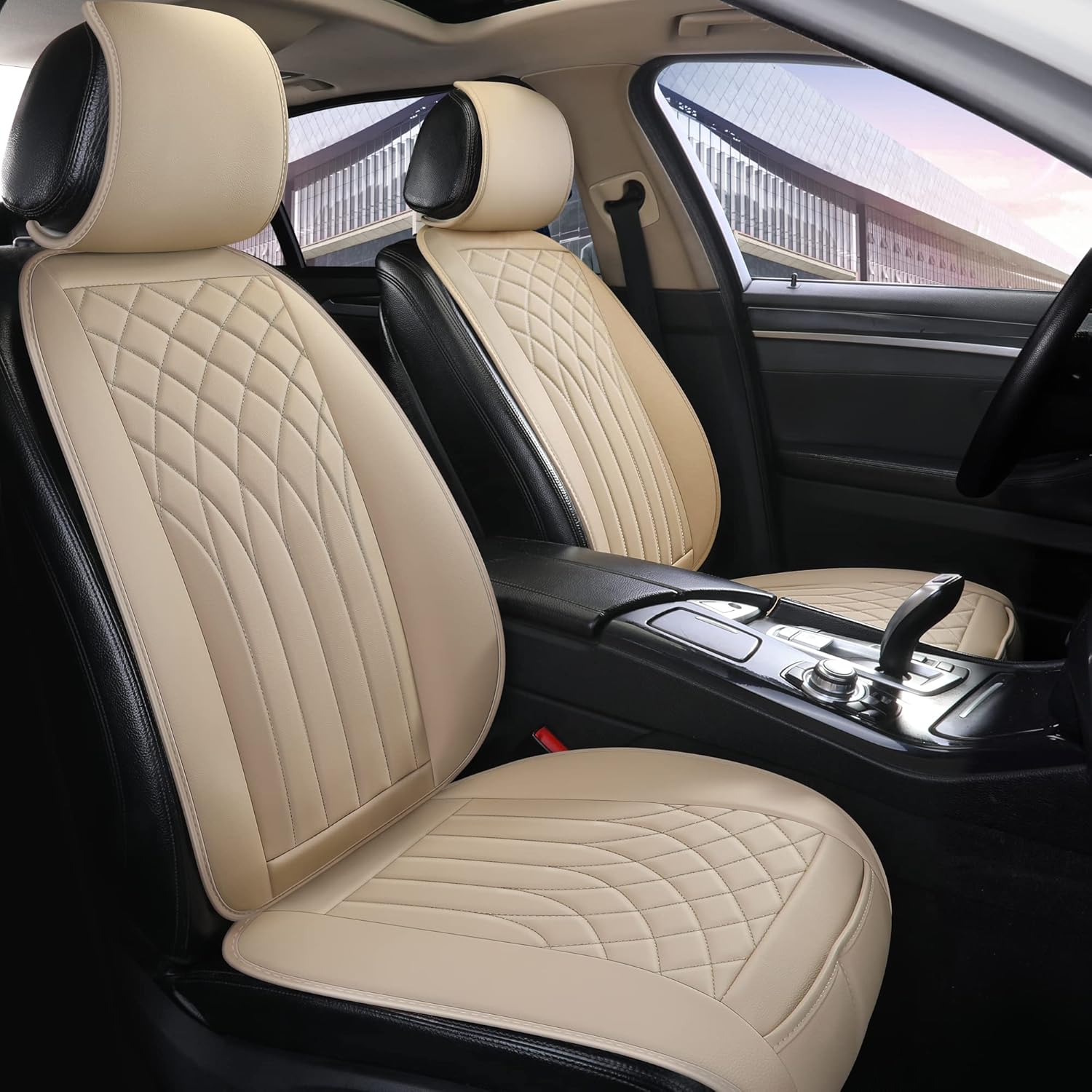 KVS Leather Car Seat Covers- 2pcs Leatherette Automotive Seat Cushion for Cars SUV Pick-up Truck, Waterproof Vehicle Cover Protectors for Front Seat, Airbag Compatible (Black)