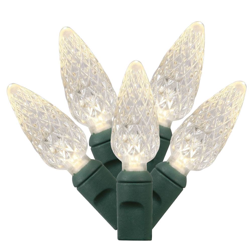 GiftBasket 200 Warm White C6 LED Lights on Green WIRE, 100 ft. Christmas Light Set with 6 in. Spacing
